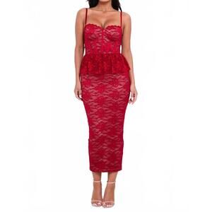 NEW LABEL NUE eris midi dress in red